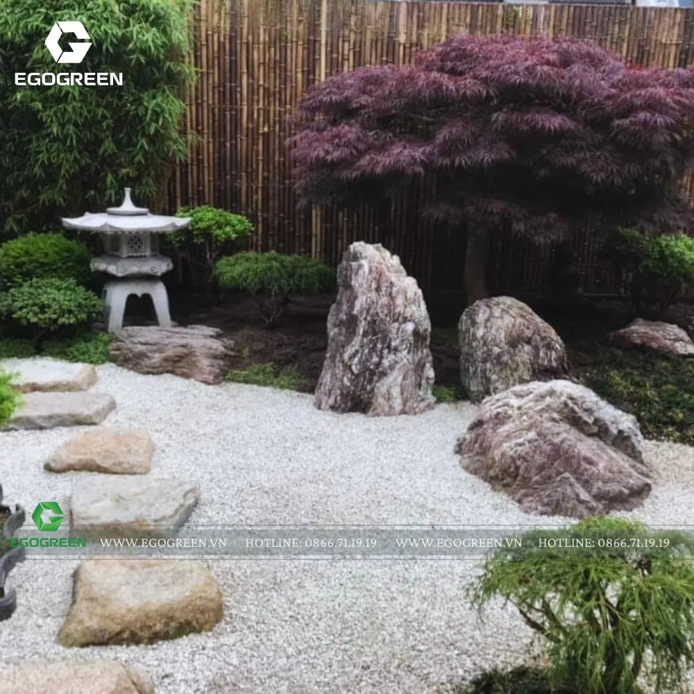 Sân vườn Nhật với lớp sỏi tự nhiên